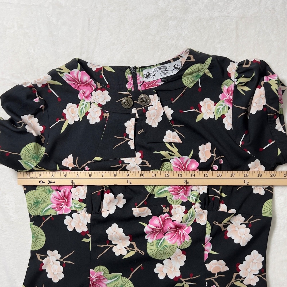 Hell Bunny Vixen Rockabilly Short Sleeve Midi Dress Womens 2XL Black Floral - Picture 11 of 13